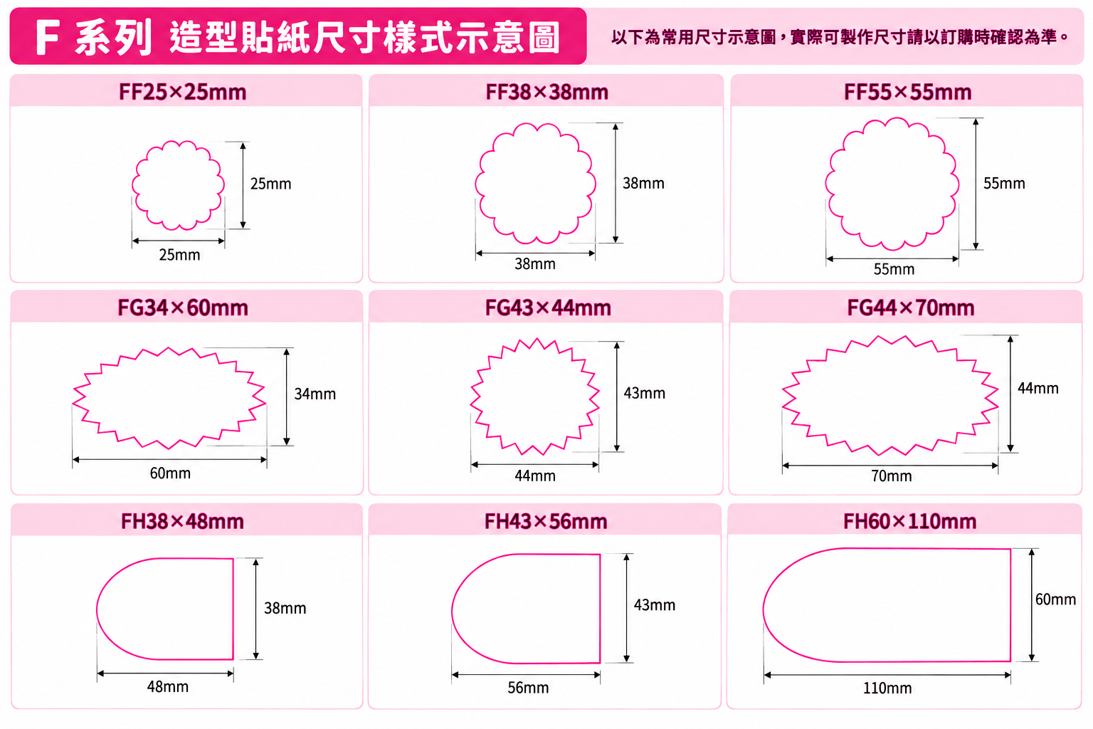 F系列特殊造型貼紙尺寸示意圖 第2張